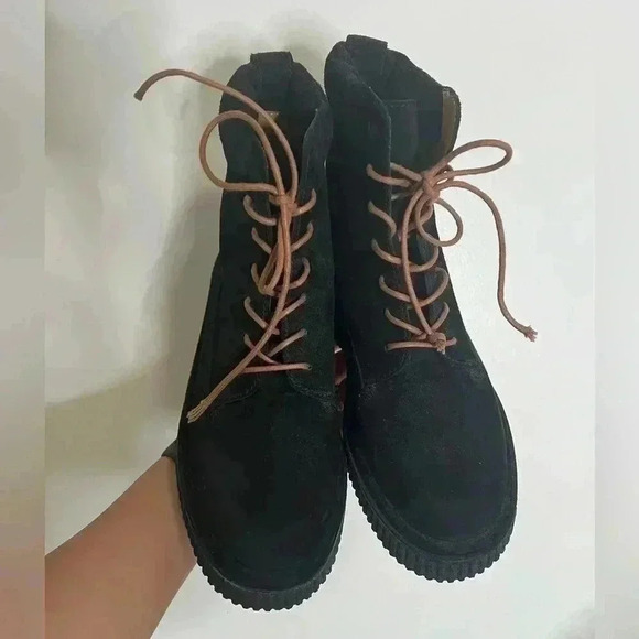 Rag And Bone Sloane Black Suede Ankle Boot Cord Laces Size 38 - Picture 3 of 5